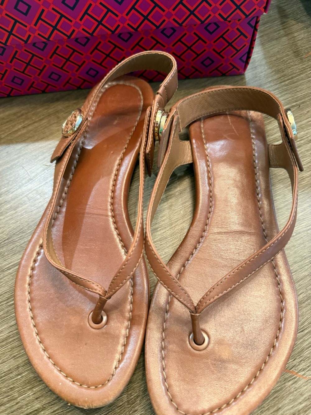 Tory Burch Tan Leather Thong Slingback Sandals Sz 8